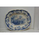 A 19thc Staffordshire blue and white ashet, marked Chinese Marine Opaque China