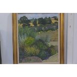 20thc British School, Country Garden, oil on board, initialled lower right, 60.5cm x 48.5cm