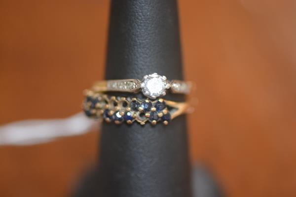 A single stone diamond ring on 18ct gold band, with a 9ct gold dress ring (2)