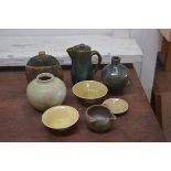 Carolina M. Valvona, a mixed lot of studio pottery including jugs, vases, bottle and stopper etc (
