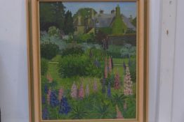 20th British School, Country Garden, oil on board, 59cm x 47.5cm