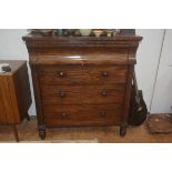 A 19thc mahogany scotch chest, the plain rectangular top with two plain curved fronted frieze