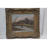 20thc School, Winter Landscape, oil on board in moulded gilt frame, 24cm x 29cm