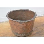 A 19thc copper washing pot/log basket with studded detail and banding (h.37cm x d.55cm), £60-80
