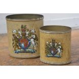 Two oval tolle waste paper bins with Royal crests (h. 28cm and 23cm) (2), £30-40