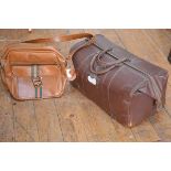 A Thomlinsons Greban leather holdall with twin handles, embossed with initials JFB and a 1970s/80s v