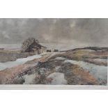 Joseph Pighills, Cumbrian Moorland Scene with Farm in Winter, print, signed in pencil (34cm x 50cm),