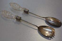 A pair of London silver salad servers with crystal mounted handles, London 1912 (29cm), £30-50