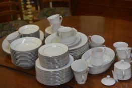 A Noritake Tahoe china floral and silver bordered dinner and tea service of ninety seven pieces incl