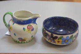 A Jessie D Wilson Strathyre Pottery bowl, decorated with floral leaf border, signed verso and a Boug