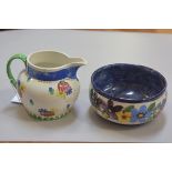 A Jessie D Wilson Strathyre Pottery bowl, decorated with floral leaf border, signed verso and a Boug