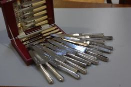 A set of eight Carrington, 130 Regent Street, London, stainless steel bladed Sheffield silver handle