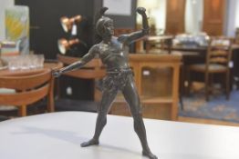 A 19thc spelter Greek figure, Throwing Spear (losses) (h.36cm), £30-50