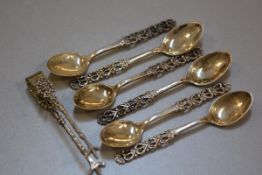 A set of six Norwegian 830 standard pierced heart design coffee spoons and similar matching pair of