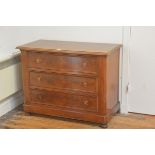 A neat 19thc Continental figured walnut chest, the rectangular top with moulded edge above three lon
