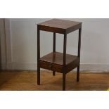 A 19thc bedside table, the square top with moulded edge above an open section, fitted single drawer,