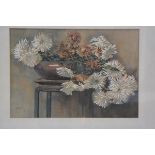 Jasgray, Chrysanthemums in Bronze Bowl on Chinese Stand, watercolour, signed (33cm x 48cm), £30-50
