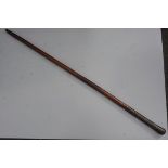 A Eastern malacca copper and brass inlaid walking stick with diamond inlaid panels (l.93cm), £60-80