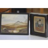 Norma Briquet, Moorland Scene, pastel, signed (13cm x 18cm) and a Dutch print, Little Boy by Canal i