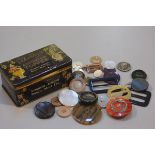 A Thorne's Assorted Toffee tin (h.6.5cm) and collection of miscellaneous buttons and buckles etc. (a