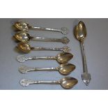 Two sets of three Norwegian white metal engraved coffee spoons, stamped N.S. and G.H., with floral t
