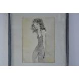 S.H. Barras, Girl in a Catsuit, pencil sketch highlighted with wash, paper label verso, signed (31cm