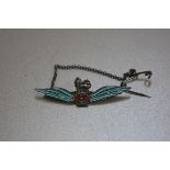 A sterling silver enamelled Royal Airforce sweetheart brooch with safety chain (l.5cm), £30-50