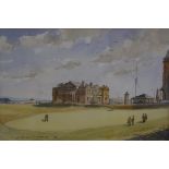 Allan Perera-Liyanage, St Andrews, the Old Course, watercolour, signed, Malcolm Innes Gallery label
