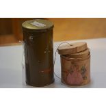 A 1930s bentwood string container with painted pokerwork decoration, figure in a garden, complete wi