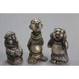 Peltro, Italian diecast Franciscan monk miniature silver plated figures (3) (tallest 8cm), £20-40