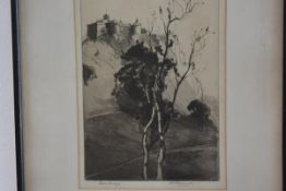 W. Ronson, Edinburgh Looking Towards the Castle, drypoint, signed, in black glazed frame (26cm x