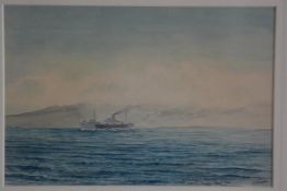 R.F. Frampton, HMS Empire Arquebus, Leaving Tahiti, April 1945, watercolour, signed and inscribed