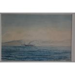 R.F. Frampton, HMS Empire Arquebus, Leaving Tahiti, April 1945, watercolour, signed and inscribed