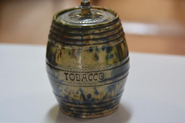 A 19thc Scottish pottery, possibly Methven, tobacco vial with impressed decoration, complete with