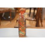 A Michael Harris Mdina glass decanter with orange overlaid design (h. 31cm)