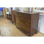 A 19thc mahogany bow front chest, the top with moulded edge above three cockbeaded boxwood strung