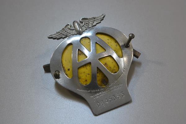An Automobile Association (AA) chromium plated badge, no. 0845353, complete with original screw