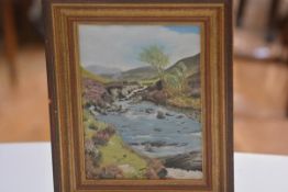 A.E. Eddy, Glen Lyon Perthshire, Newtonmore, oil on panel, signed, paper label verso, dated 1986 (