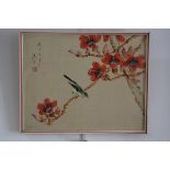 A Chinese Republic painting on silk, Bird on Flowering Shrub, signed with seal mark and signature,