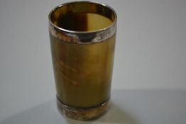 A 19thc horn white metal mounted beaker (h. 12cm d. 7.5cm) (168g)