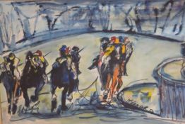 John McNamara, Racehorses on the Chase, watercolour, signed, unframed (74cm x 49cm)