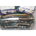 Two Epns children's Christening sets, a Victorian horn handled four piece carving set (one handle