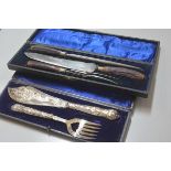 A pair of Edwardian Epns engraved fish servers complete with fitted case and an Edwardian stag's