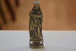 A 19thc cast brass figure of a Madonna and Child (h. 16cm x l. 5cm)