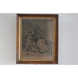 French 19thc School, After Burnet, La Souris e Chappee, 19thc print in rosewood frame with gilt slip