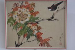 A Chinese Republic painting on silk, Bulbul on a Maple Tree, signed with seal and script, in