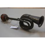 A brass plated car horn with original rubber ball (l.40cm. horn mouth d.10cm)