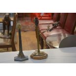 A plated octagonal column table lamp, c.1920 and a brass circular column table lamp on treen base (