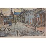 Johnstone, The Little Causeway, Forfar, engraving, highlighted with colour, signed in pencil, 2/