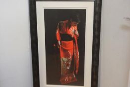 Stephanie Rew, Figure in a Japanese Kimono, print in silvered black glazed frame (110cm x 62cm)